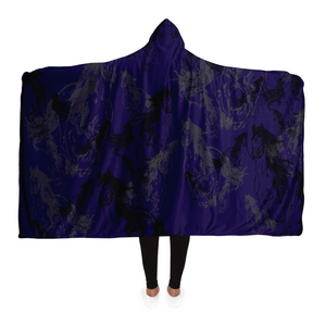 Blue horse print hooded blanket