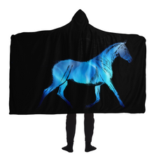 Load image into Gallery viewer, Blue horse hooded blanket