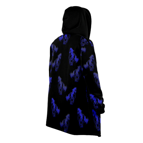 Blue galloping horses hooded cloak