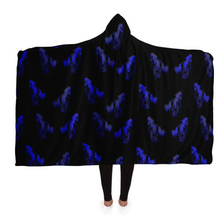 Load image into Gallery viewer, Blue galloping horses hooded blanket