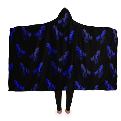 Blue galloping horses hooded blanket