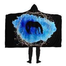 Load image into Gallery viewer, Blue on black hooded blanket