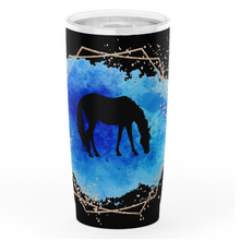 Load image into Gallery viewer, Blue on black horse motif insulated tumbler