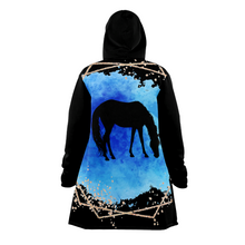 Load image into Gallery viewer, Blue on black horse print cloak