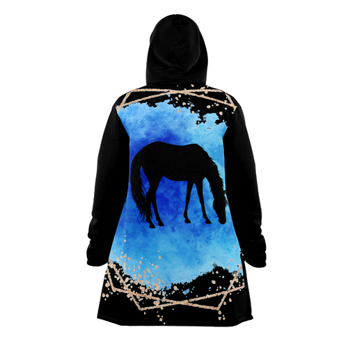 Blue on black horse print cloak