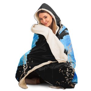 Blue on black hooded blanket