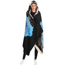 Load image into Gallery viewer, Blue on black hooded blanket