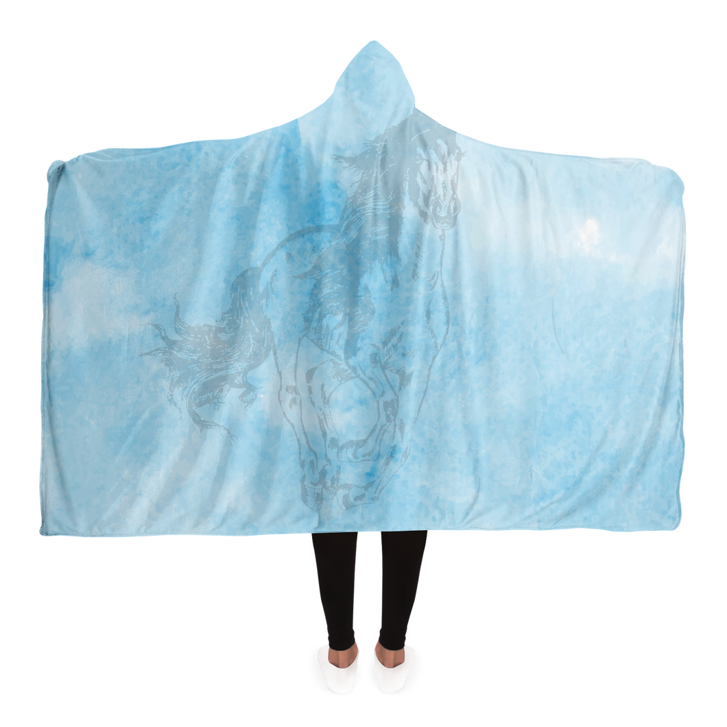 Blue sky horse print hooded blanket