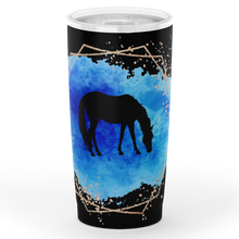 Load image into Gallery viewer, Blue on black horse motif insulated tumbler