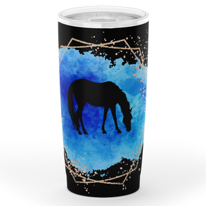 Blue on black horse motif insulated tumbler