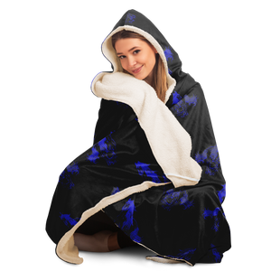 Blue galloping horses hooded blanket