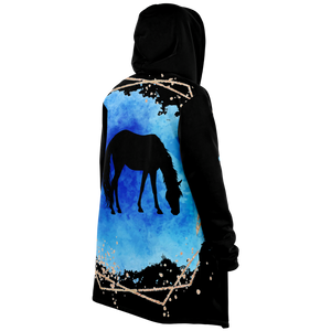 Blue on black horse print cloak