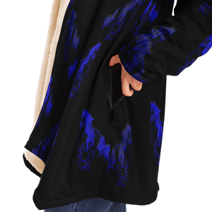 Blue galloping horses hooded cloak