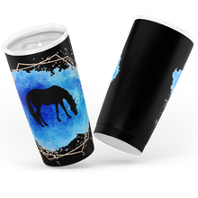 Load image into Gallery viewer, Blue on black horse motif insulated tumbler