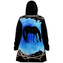 Load image into Gallery viewer, Blue on black horse print cloak