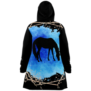 Blue on black horse print cloak