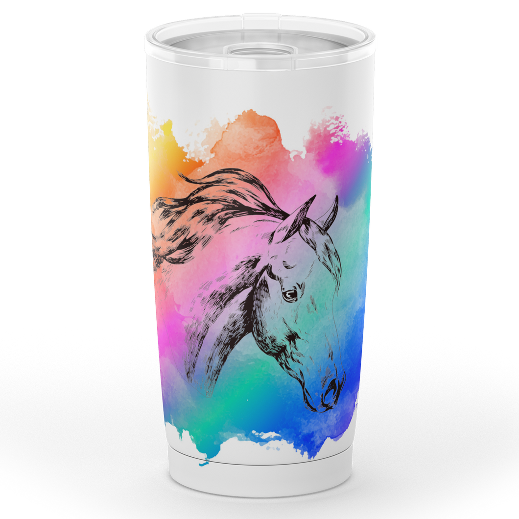 Multicolor Horse Head Insulated Tumbler - white