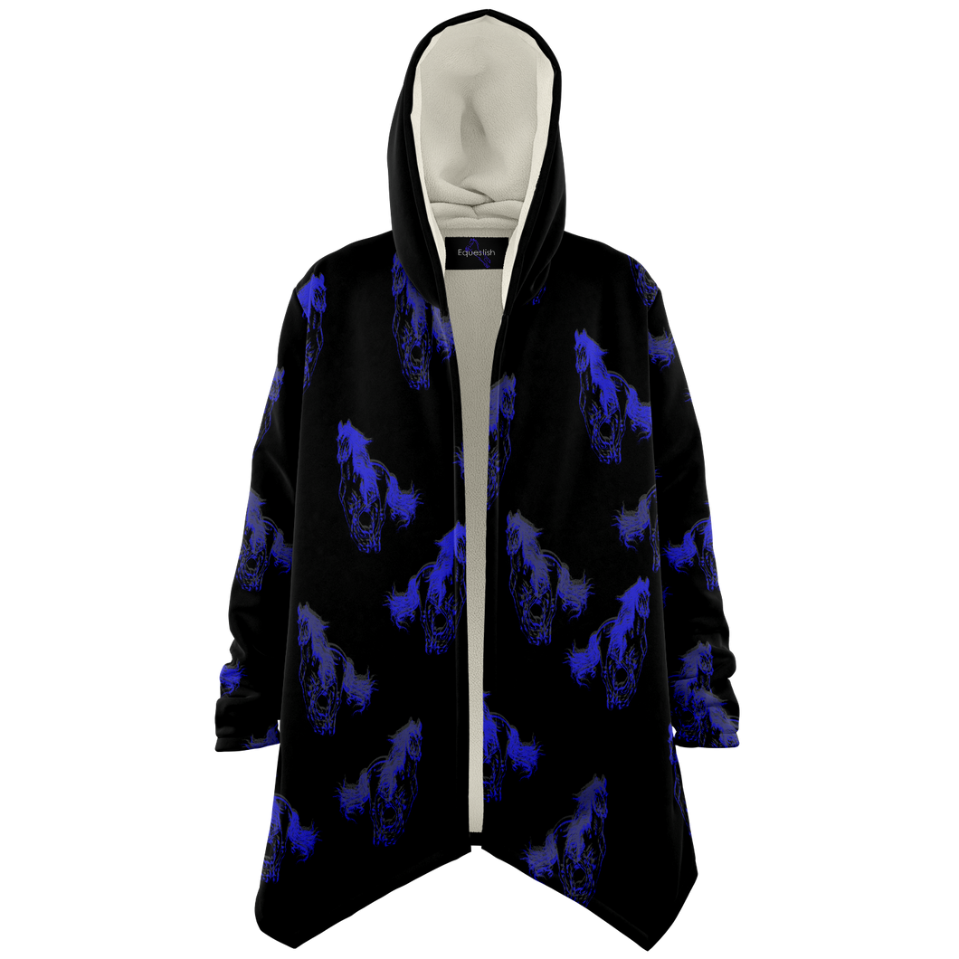 Blue galloping horses hooded cloak