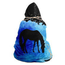 Load image into Gallery viewer, Blue on black hooded blanket