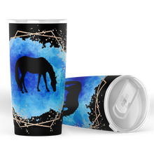 Load image into Gallery viewer, Blue on black horse motif insulated tumbler