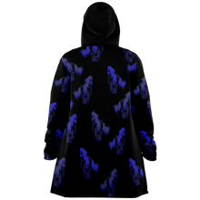 Load image into Gallery viewer, Blue galloping horses hooded cloak