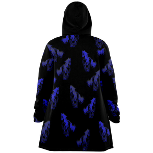 Blue galloping horses hooded cloak