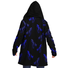 Load image into Gallery viewer, Blue galloping horses hooded cloak