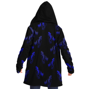 Blue galloping horses hooded cloak