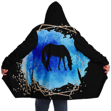 Load image into Gallery viewer, Blue on black horse print cloak