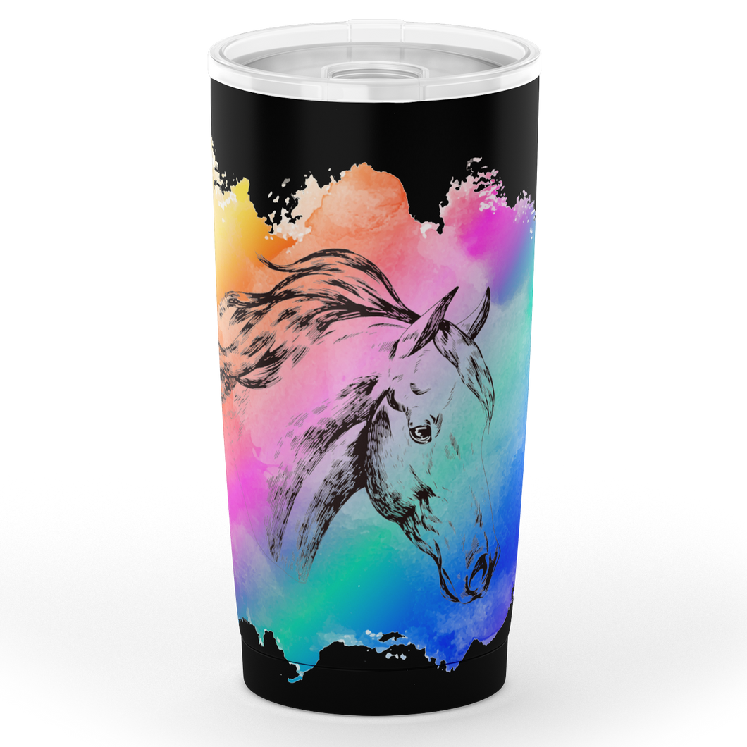 Multicolor Horse Head Insulated Tumbler - black