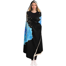 Load image into Gallery viewer, Blue on black hooded blanket