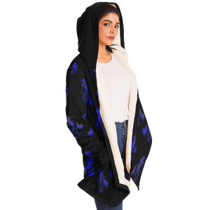 Blue galloping horses hooded cloak