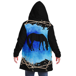 Blue on black horse print cloak